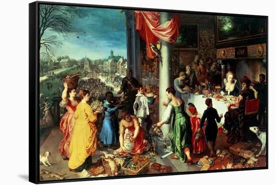 The Winter Feast, Gathering at the Bavarian State Palace-Hendrik van Balen the Elder-Framed Stretched Canvas