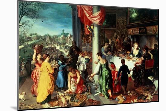 The Winter Feast, Gathering at the Bavarian State Palace-Hendrik van Balen the Elder-Mounted Giclee Print
