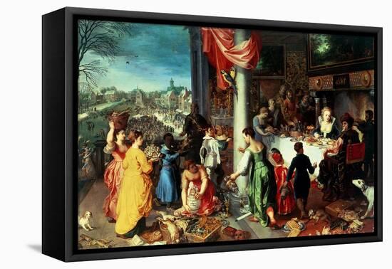 The Winter Feast, Gathering at the Bavarian State Palace-Hendrik van Balen the Elder-Framed Stretched Canvas