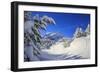 The winter sun shines on the snow covered woods and the landscape around Maloja Canton of Engadine -ClickAlps-Framed Photographic Print