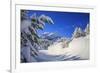 The winter sun shines on the snow covered woods and the landscape around Maloja Canton of Engadine -ClickAlps-Framed Photographic Print