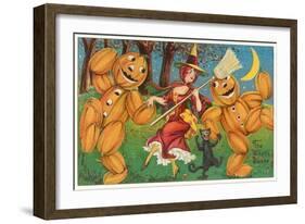 The Witch's Dance, Jack O'Lanterns, Cat-null-Framed Art Print