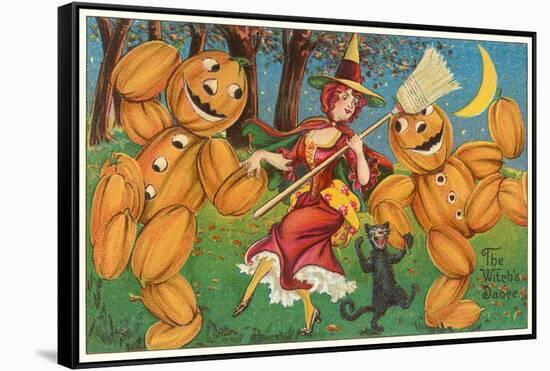 The Witch's Dance, Jack O'Lanterns, Cat-null-Framed Stretched Canvas