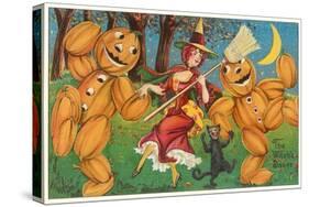 The Witch's Dance, Jack O'Lanterns, Cat-null-Stretched Canvas