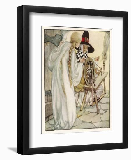 The Witch Shows Sleeping Beauty the Spinning Wheel-Anne Anderson-Framed Art Print