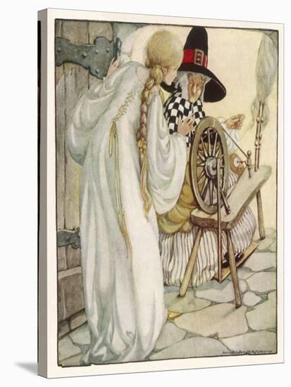 The Witch Shows Sleeping Beauty the Spinning Wheel-Anne Anderson-Stretched Canvas