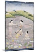 The Wives of Raga Hindola Swimming in a Lake with the Aid of Pitchers, Kangra, Early 19th Century-null-Mounted Giclee Print