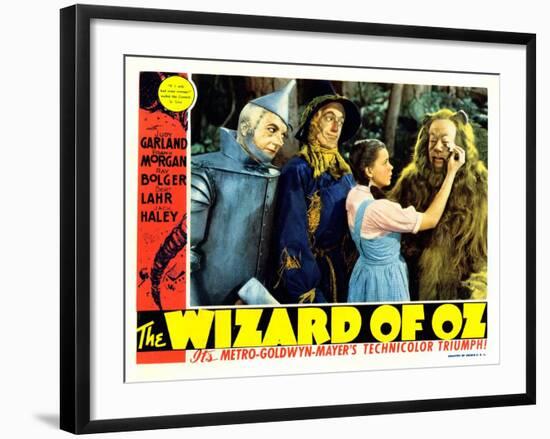 The Wizard of Oz, from Left: Jack Haley, Ray Bolger, Judy Garland, Bert Lahr, 1939-null-Framed Art Print