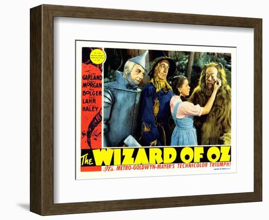 The Wizard of Oz, from Left: Jack Haley, Ray Bolger, Judy Garland, Bert Lahr, 1939-null-Framed Art Print