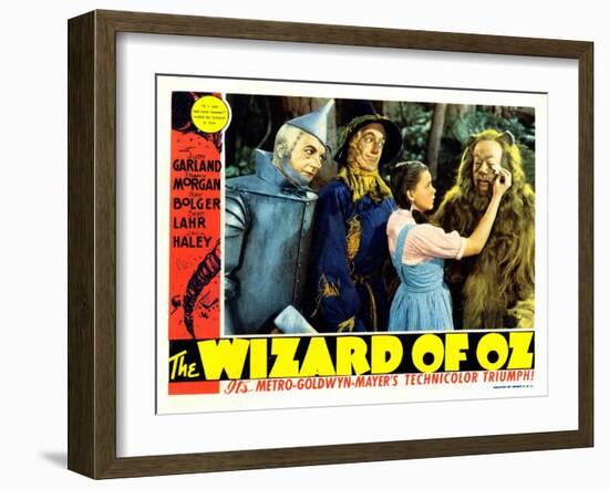 The Wizard of Oz, from Left: Jack Haley, Ray Bolger, Judy Garland, Bert Lahr, 1939-null-Framed Art Print