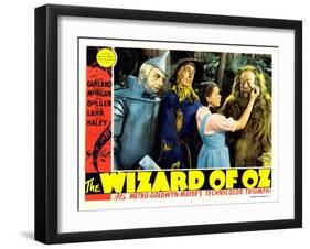 The Wizard of Oz, from Left: Jack Haley, Ray Bolger, Judy Garland, Bert Lahr, 1939-null-Framed Art Print