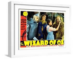 The Wizard of Oz, from Left: Jack Haley, Ray Bolger, Judy Garland, Bert Lahr, 1939-null-Framed Art Print