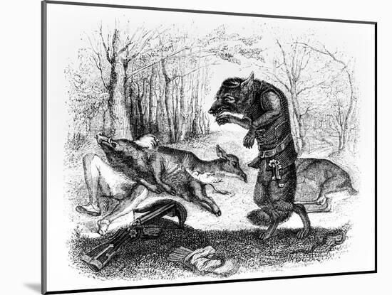 The Wolf and the Hunter, Illustration for 'Fables' of La Fontaine, Published by H. Fournier Aine,…-J.J. Grandville-Mounted Giclee Print