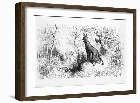 The Wolf and the Lamb, Illustration from Fables by Jean de La Fontaine-Gustave Doré-Framed Giclee Print