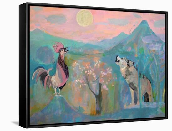 The Wolf and the Rooster Sing by Moonlight-Iria Fernandez Alvarez-Framed Stretched Canvas