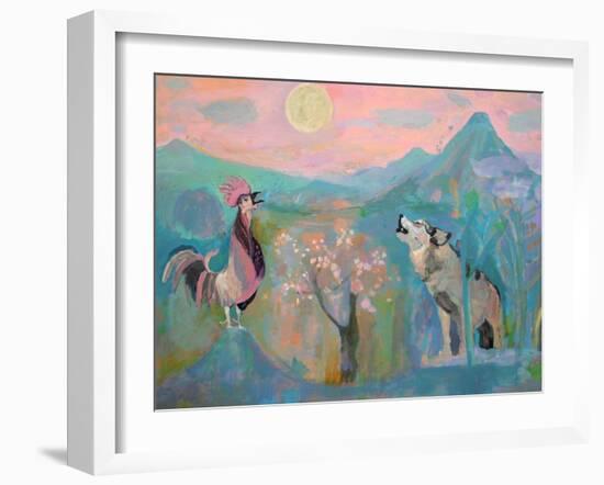 The Wolf and the Rooster Sing by Moonlight-Iria Fernandez Alvarez-Framed Art Print