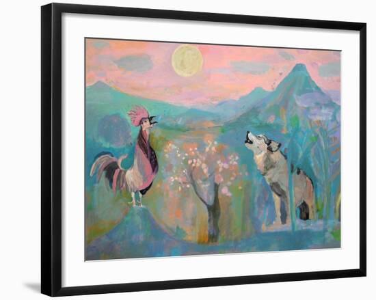 The Wolf and the Rooster Sing by Moonlight-Iria Fernandez Alvarez-Framed Art Print