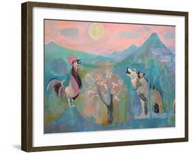 The Wolf and the Rooster Sing by Moonlight-Iria Fernandez Alvarez-Framed Art Print