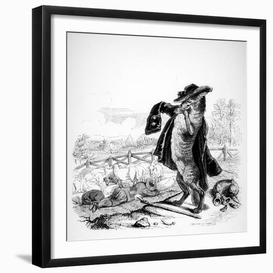 The Wolf Turned Shepherd, Illustration for 'Fables' of La Fontaine (1621-95), Published by H.…-J.J. Grandville-Framed Giclee Print