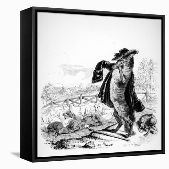 The Wolf Turned Shepherd, Illustration for 'Fables' of La Fontaine (1621-95), Published by H.…-J.J. Grandville-Framed Stretched Canvas