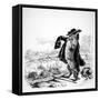 The Wolf Turned Shepherd, Illustration for 'Fables' of La Fontaine (1621-95), Published by H.…-J.J. Grandville-Framed Stretched Canvas