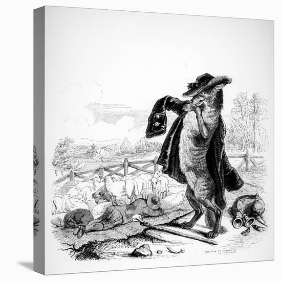 The Wolf Turned Shepherd, Illustration for 'Fables' of La Fontaine (1621-95), Published by H.…-J.J. Grandville-Stretched Canvas