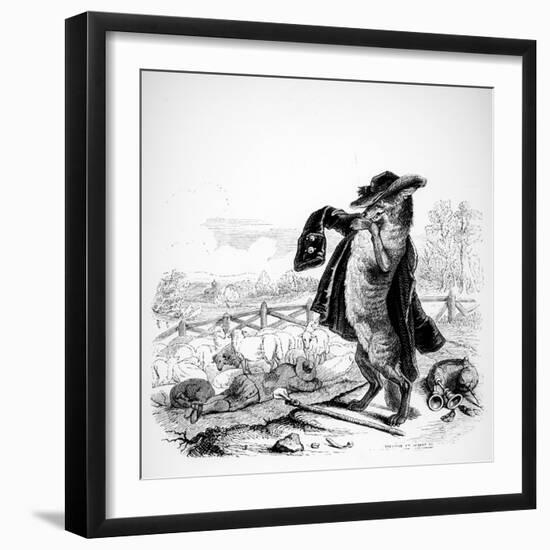 The Wolf Turned Shepherd, Illustration for 'Fables' of La Fontaine (1621-95), Published by H.…-J.J. Grandville-Framed Giclee Print