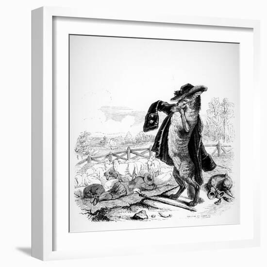 The Wolf Turned Shepherd, Illustration for 'Fables' of La Fontaine (1621-95), Published by H.…-J.J. Grandville-Framed Giclee Print