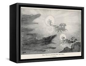 The Wolves Skoll (Repulsion) and Hati (Hate) Pursue Sol (Sun) and Mani (Moon) Across the Skies-J.c. Dollman-Framed Stretched Canvas