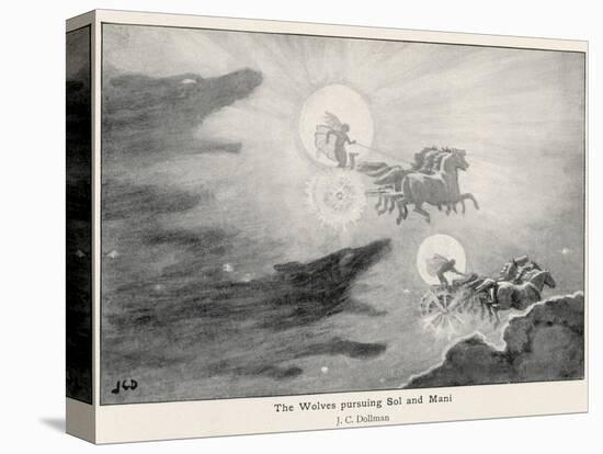 The Wolves Skoll (Repulsion) and Hati (Hate) Pursue Sol (Sun) and Mani (Moon) Across the Skies-J.c. Dollman-Stretched Canvas