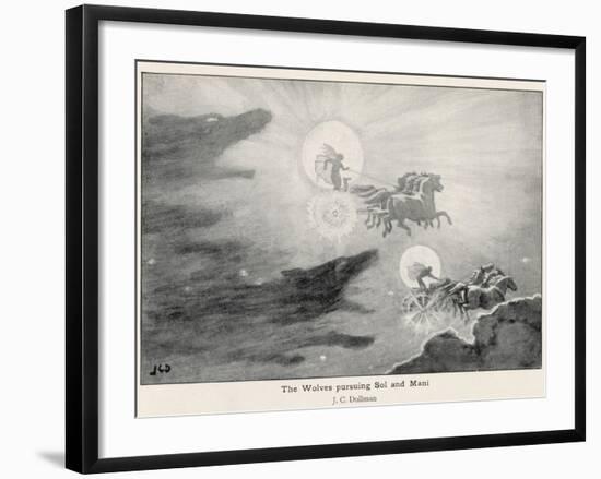 The Wolves Skoll (Repulsion) and Hati (Hate) Pursue Sol (Sun) and Mani (Moon) Across the Skies-J.c. Dollman-Framed Photographic Print