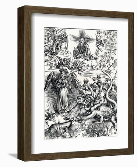 The Woman Clothed with the Sun and the Seven-Headed Dragon, 1498-Albrecht Dürer-Framed Giclee Print