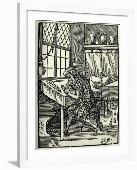The Woodblock Cutter, 1568-Jost Amman-Framed Giclee Print