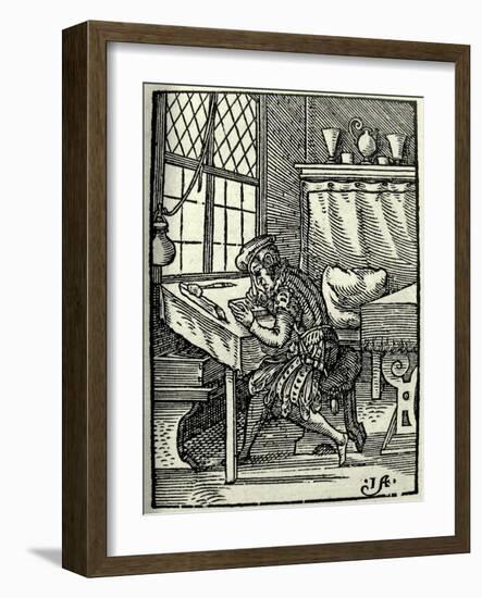 The Woodblock Cutter, 1568-Jost Amman-Framed Giclee Print