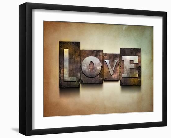 The Word "Love". Random Letterpress Type On Grunge Background-Piko72-Framed Art Print