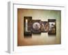 The Word "Love". Random Letterpress Type On Grunge Background-Piko72-Framed Art Print