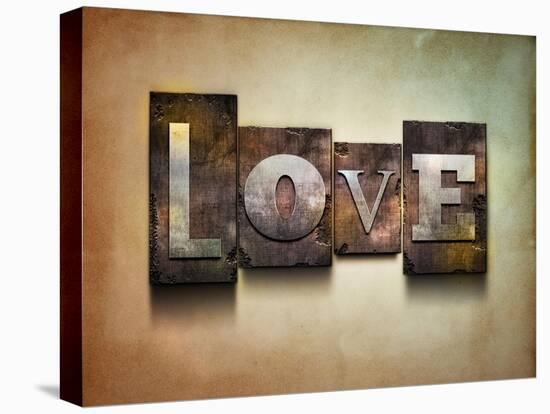 The Word "Love". Random Letterpress Type On Grunge Background-Piko72-Stretched Canvas