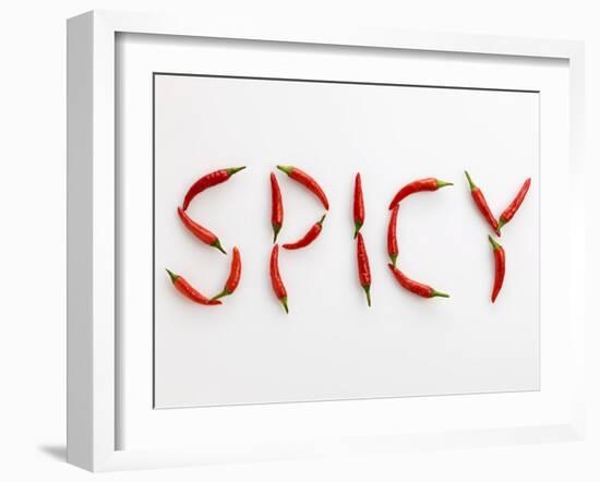 The Word 'SPICY' Written in Red Chillies-Peter Rees-Framed Photographic Print