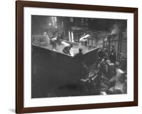 The Workmen Quickly Covering the Ingot with Vermiculite-Ralph Morse-Framed Photographic Print