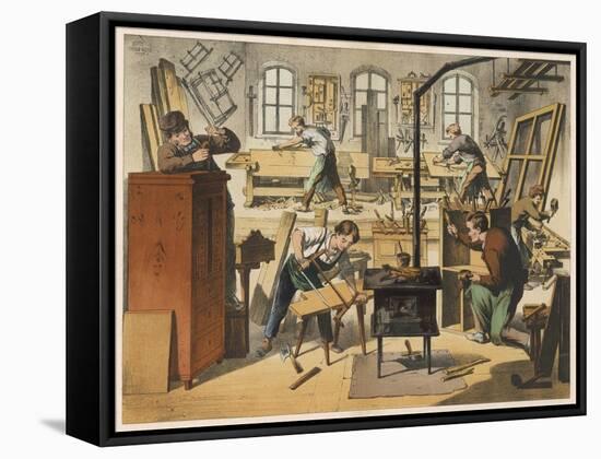 The Workshop of a Carpenter and Joiner, with Various Activities Taking Place-null-Framed Stretched Canvas