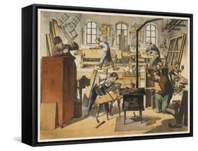 The Workshop of a Carpenter and Joiner, with Various Activities Taking Place-null-Framed Stretched Canvas