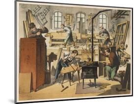 The Workshop of a Carpenter and Joiner, with Various Activities Taking Place-null-Mounted Art Print