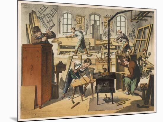 The Workshop of a Carpenter and Joiner, with Various Activities Taking Place-null-Mounted Art Print