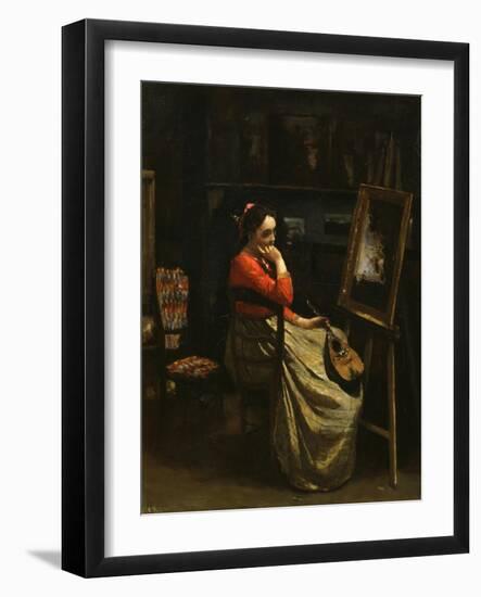 The Workshop of Corot, Young Woman with Red Blouse, 1865-1870-Jean-Baptiste-Camille Corot-Framed Giclee Print