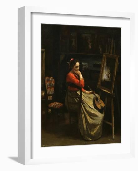 The Workshop of Corot, Young Woman with Red Blouse, 1865-1870-Jean-Baptiste-Camille Corot-Framed Giclee Print