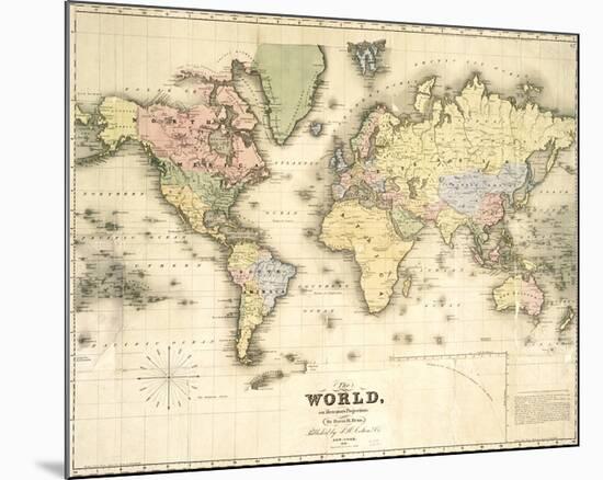 The World, on Mercator's Projection-David H^ Burr-Mounted Premium Giclee Print