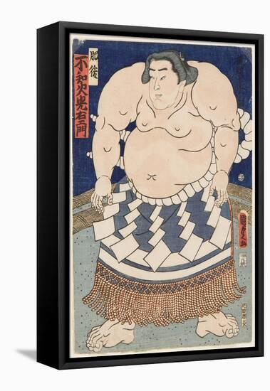 The wrestler Shiranui Mitsuemon, wearing an apron (kesho-mawashi), 1860-null-Framed Stretched Canvas