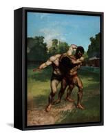 The Wrestlers-Gustave Courbet-Framed Stretched Canvas