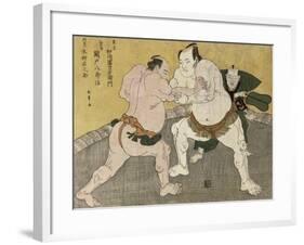 The Wrestling Match Between Kimenzan Tanigoro and Edogasaki Gemji-Katsukawa Shunsho-Framed Giclee Print