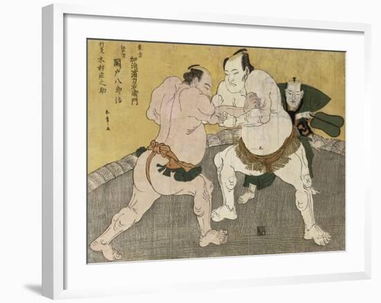 The Wrestling Match Between Kimenzan Tanigoro and Edogasaki Gemji-Katsukawa Shunsho-Framed Giclee Print